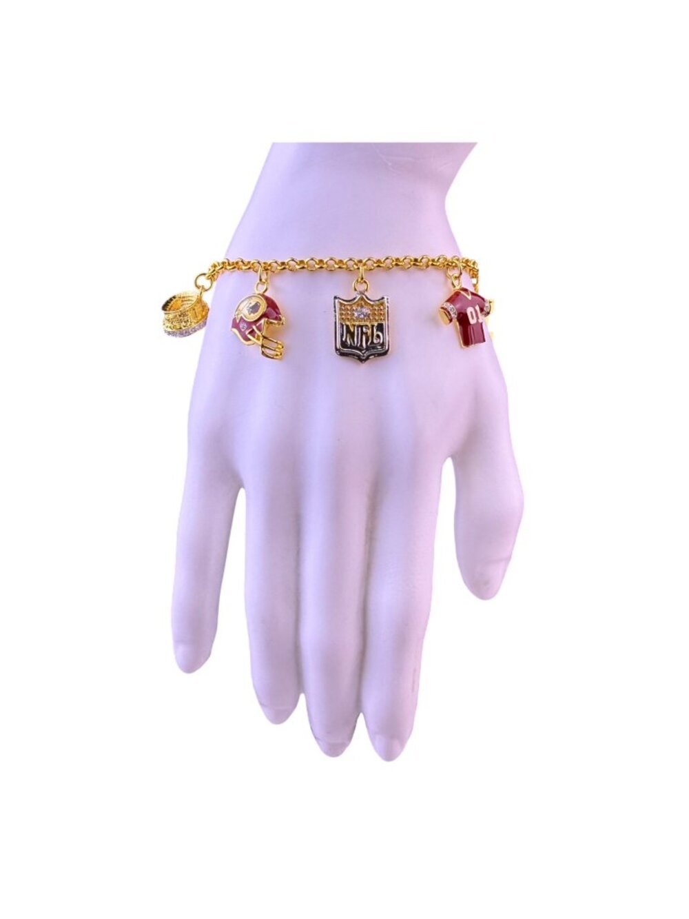 Danbury Mint Womens Gold Tone Football  Bracelet Washington Redskins Charms